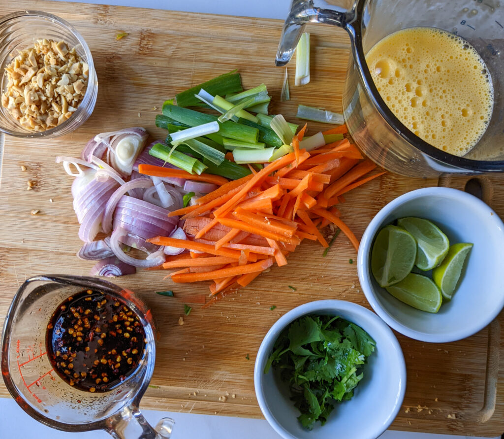 Vegetarian Pad Thai ingredient prep