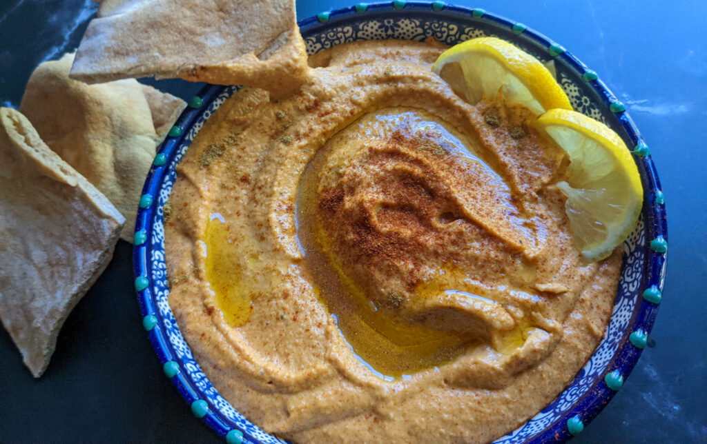 final picture roasted garlic and red pepper hummus 