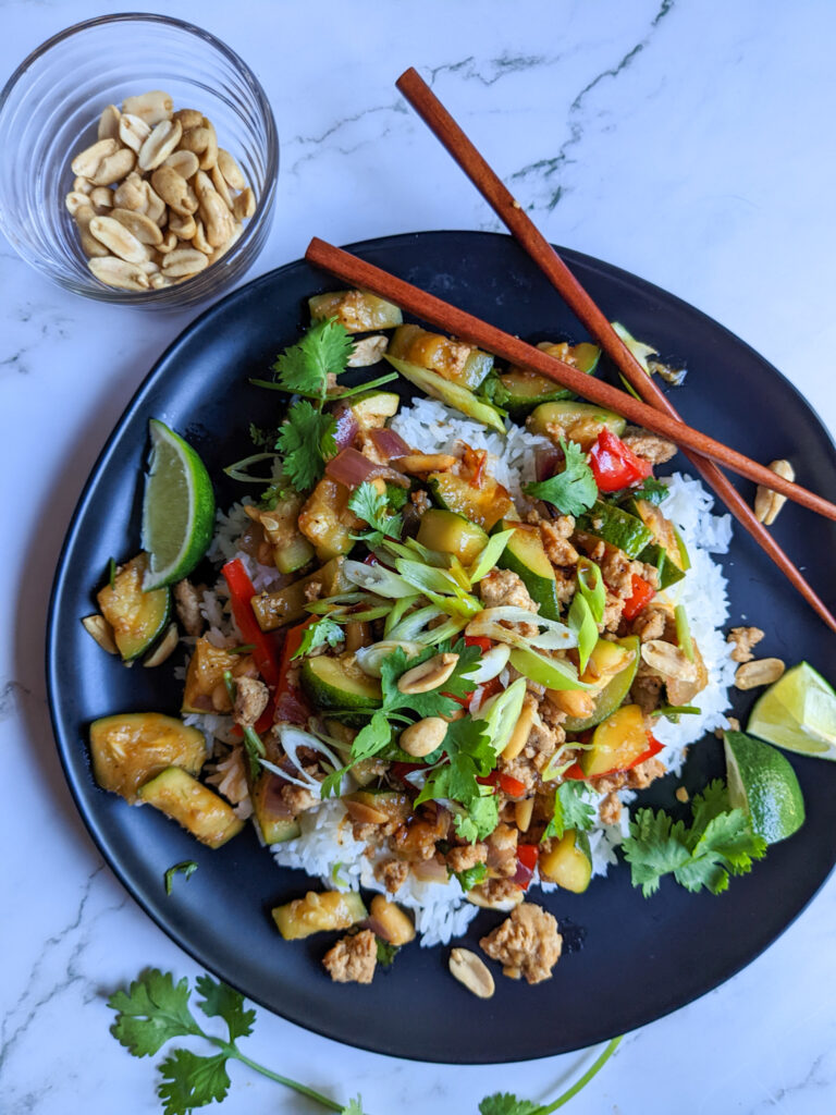 overhead sweet Thai peanut chicken 