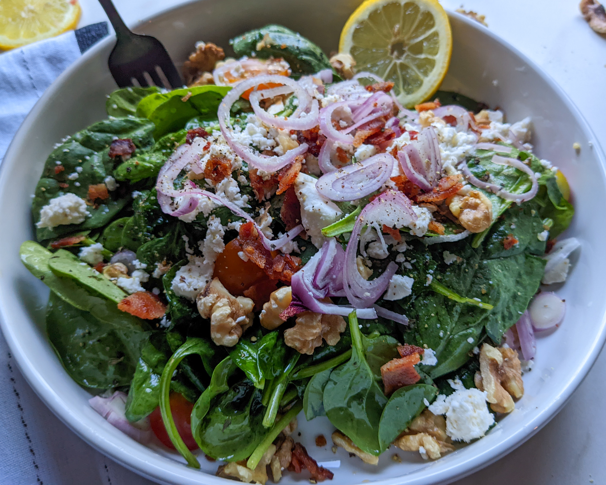 Spinach Salad with Warm Bacon Vinaigrette - Unapologetic Eats