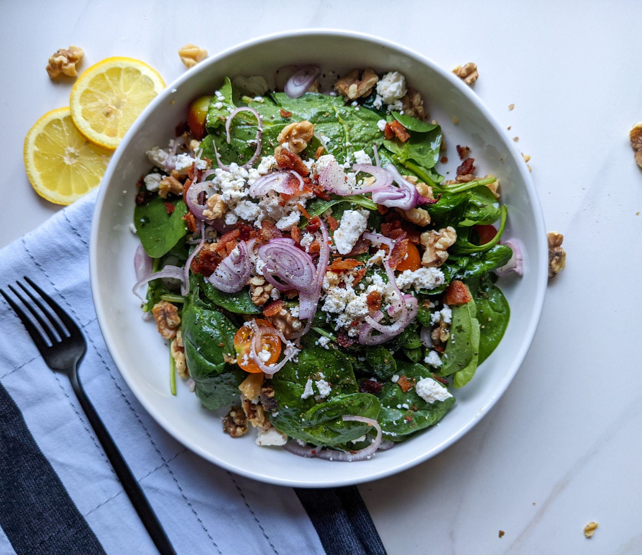 Spinach Salad with Warm Bacon Vinaigrette - Unapologetic Eats