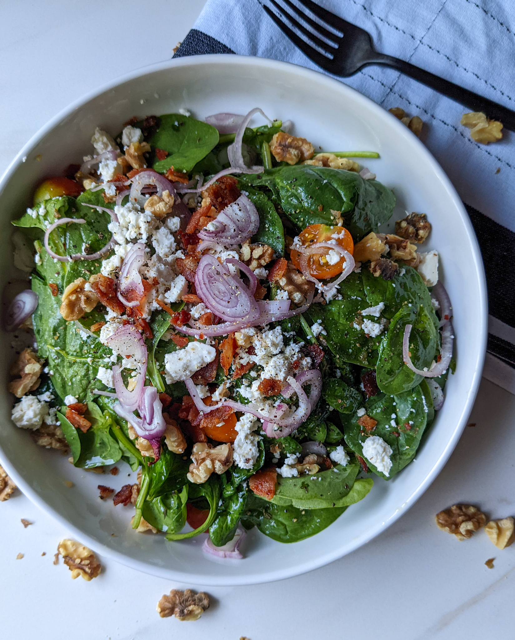 Spinach Salad with Warm Bacon Vinaigrette - Unapologetic Eats