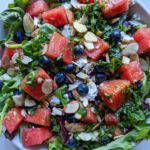 watermelon blueberry feta salad overhead