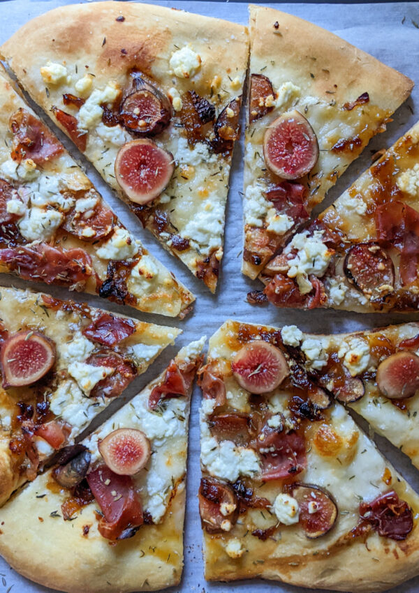 Caramelized Onion Fig and Prosciutto Pizza