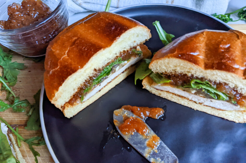 grilled chicken sandwich with fig and brie