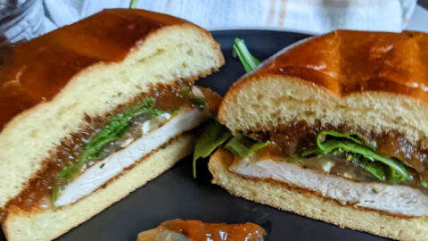 Grilled chicken sandwiches with fig jam and brie cheese