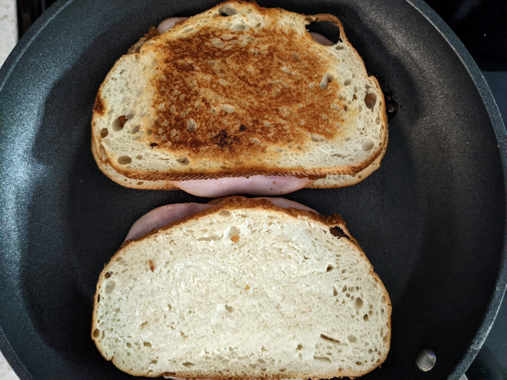 cooking ham and cheddar grilled cheese 