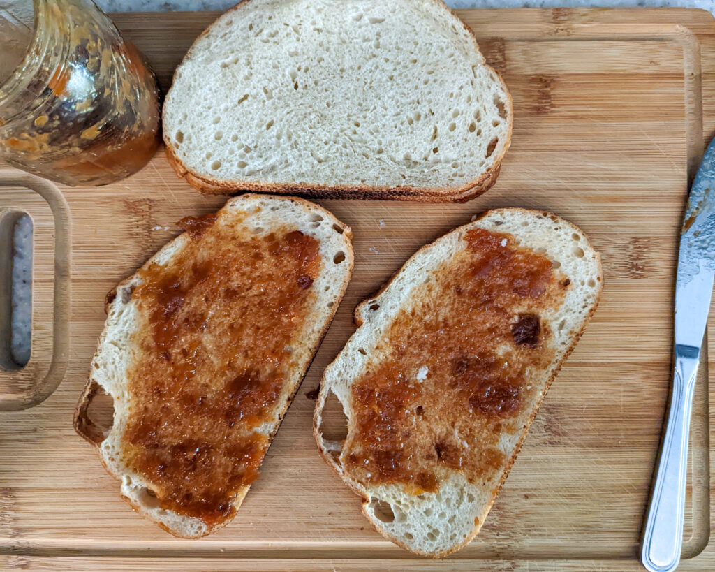 fig jam grilled cheese prep