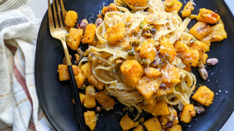 Pumpkin and Pistachio Pasta in browned butter