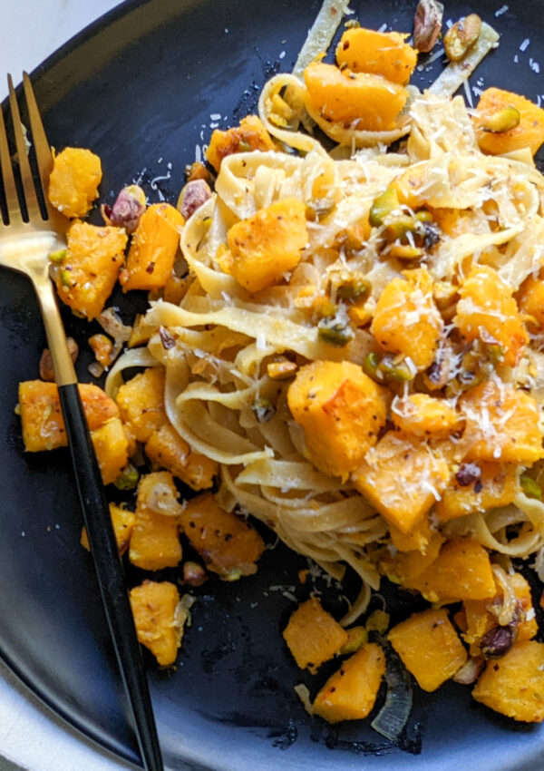 Pumpkin and Pistachio Pasta in browned butter