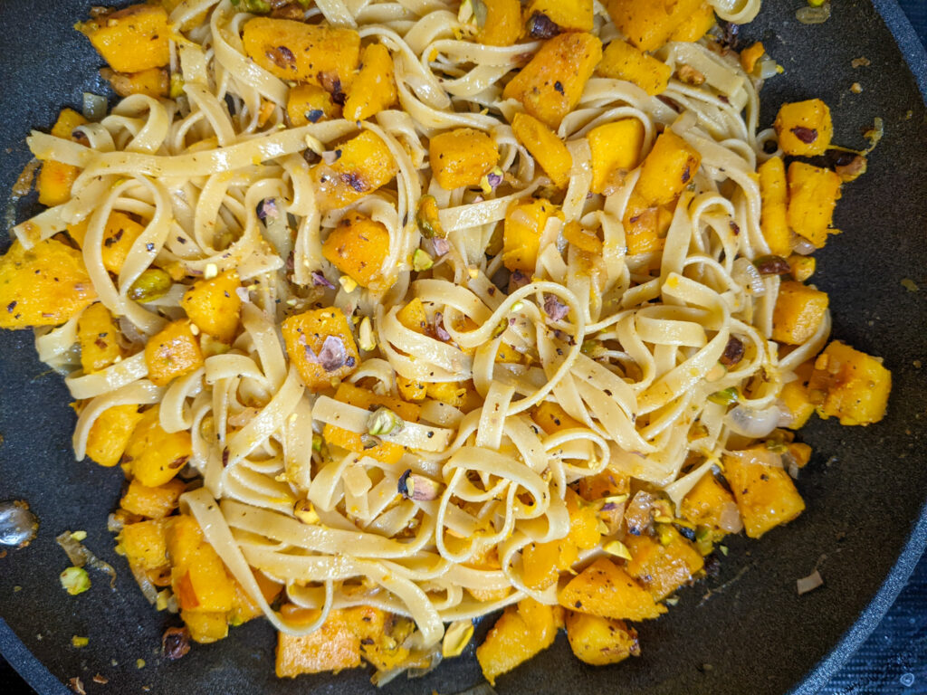 Pumpkin and Pistachio Pasta in browned butter 