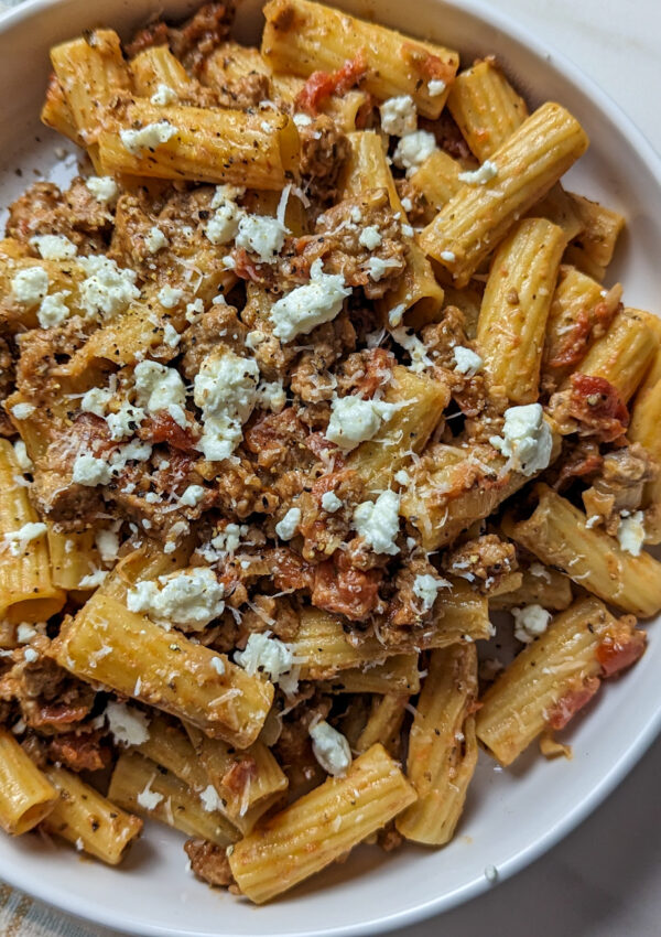 Tomato and Sausage Pasta with Goat Cheese