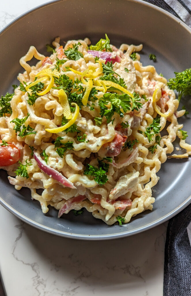 Baked Feta pasta with lemon and Veggies 