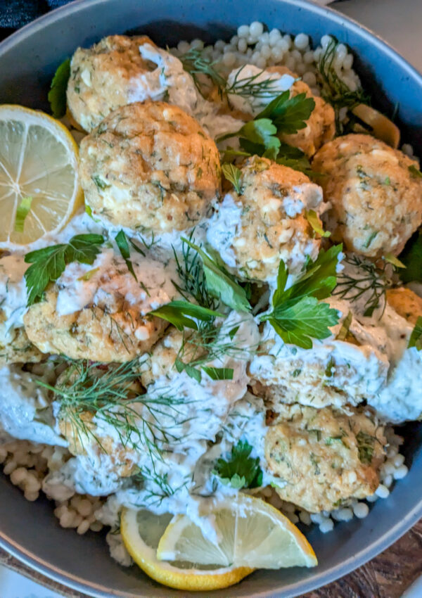 Chicken Feta Meatballs with Homemade Tzatziki sauce