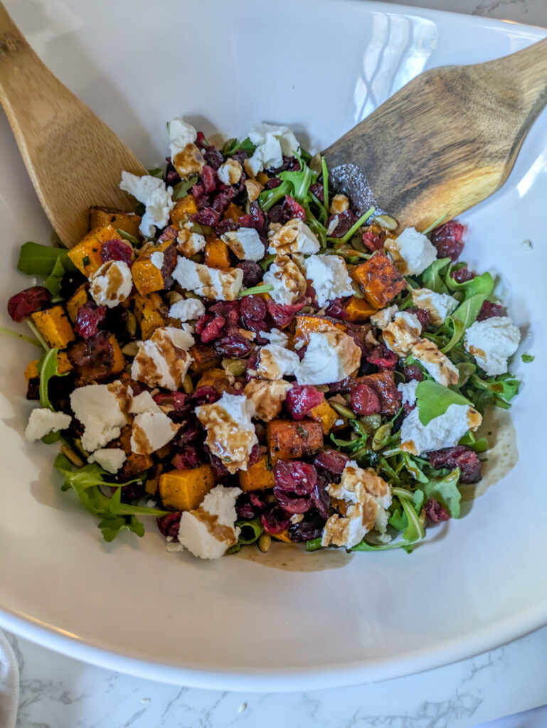 Roasted butternut squash and goat cheese salad