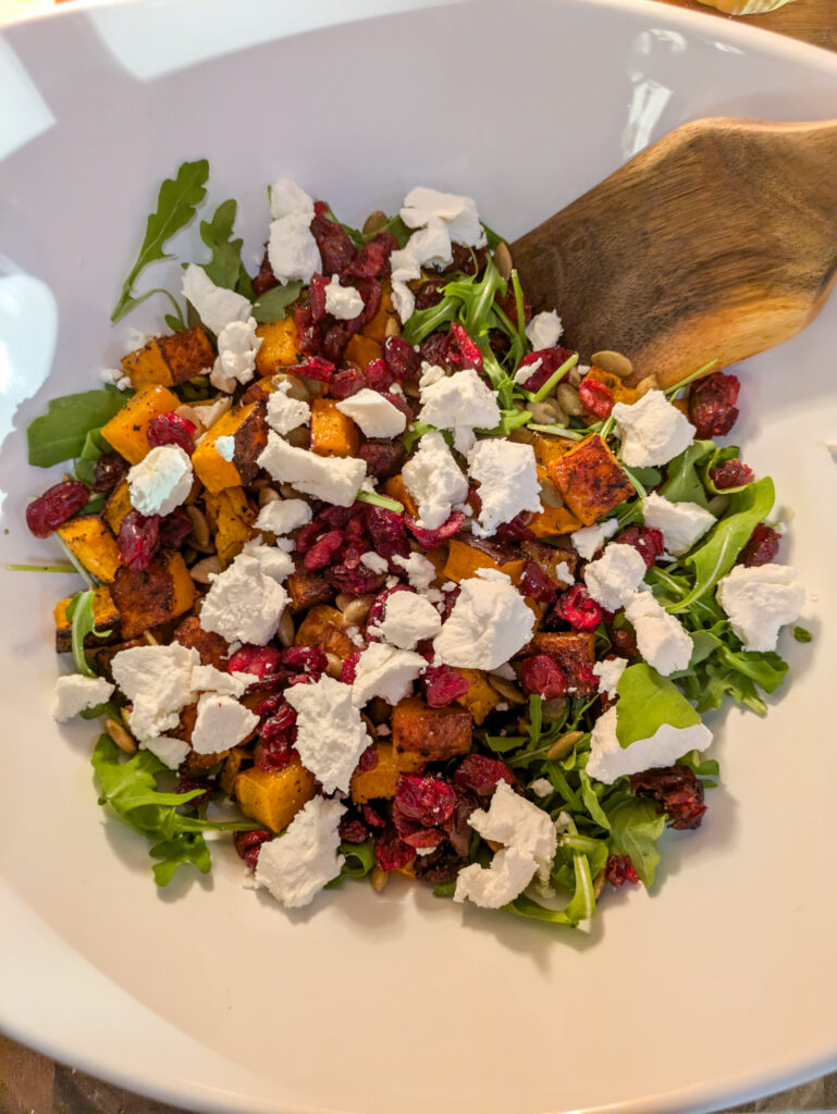 Roasted butternut squash and goat cheese salad