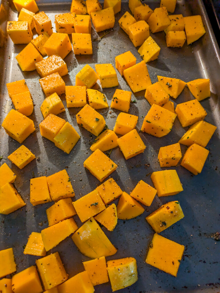 Roasted butternut squash and goat cheese salad