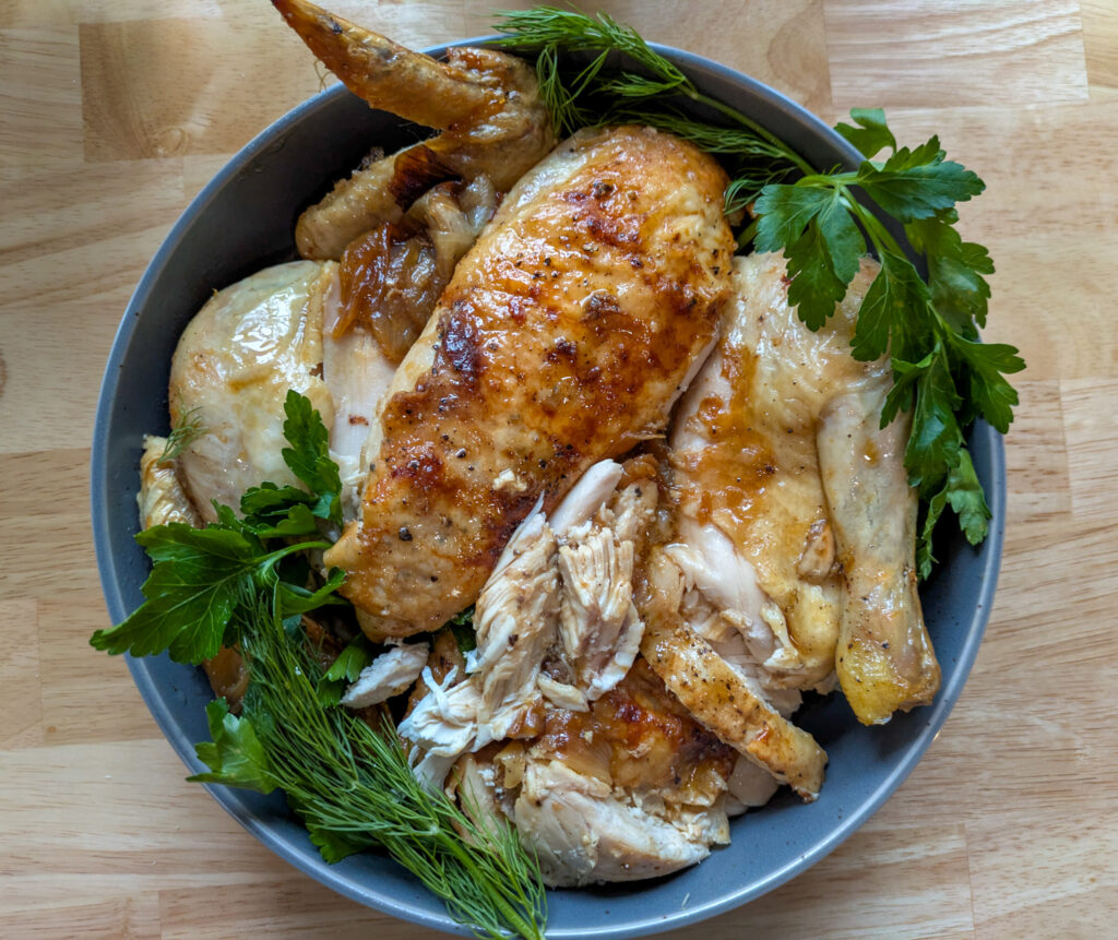 Garlic butter whole roasted chicken
