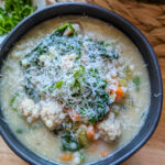 Homemade Italian wedding soup with pork meatballs