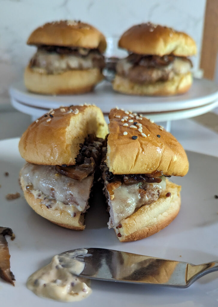Mushroom and Swiss Turkey Burgers with Dijionaise