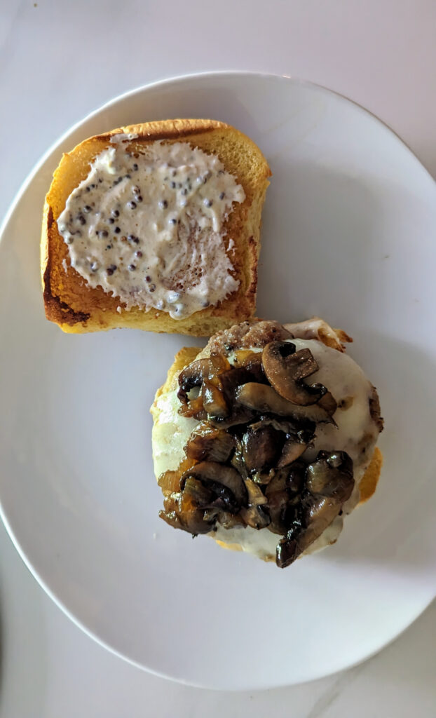 Mushroom and Swiss Turkey Burgers with Dijionaise